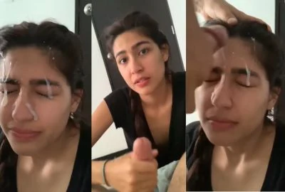 Sundar desi ladki ke muh pe mota lund ka paani gira diya